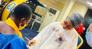 Christian Billionaire & Pastor Folorunso Alakija Anoints Church Members Billionaire Mrs Folorunso Alakija Pictured Anointing Her Church Members