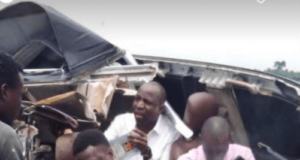 Photos: Dunsin Oyekan And His Crew Miraculously Survive Ghastly Car Accident Dunsin Oyekan Survives Accident Along Lagos-Ibadan Expressway.